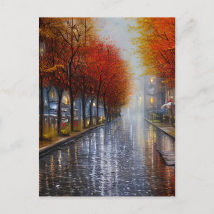 Autumn landscapes with rain and foliage have a uni postcard