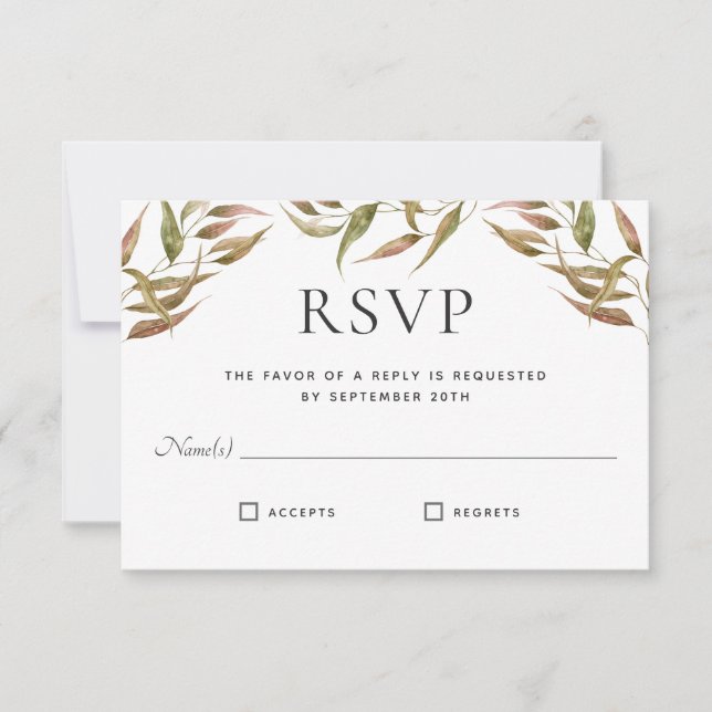 Autumn Laurel Wreath Monogram Wedding RSVP Card (Front)