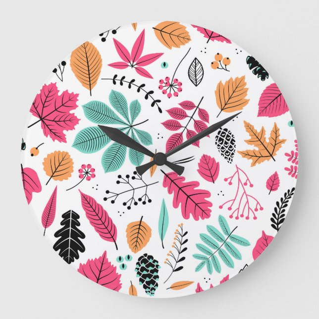 Autumn Leaf Abstract Seamless Pattern Large Clock (Front)