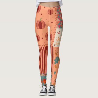 Autumn Leaf Acorn Patchwork Pattern Art Leggings