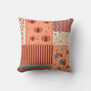 Autumn Leaf Acorn Patchwork Pattern Art Throw Pillow