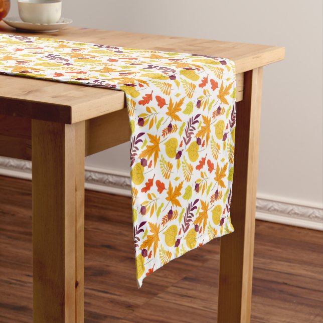 Autumn Leaf and Acorn Collage Pattern Medium Table Runner (In Situ)
