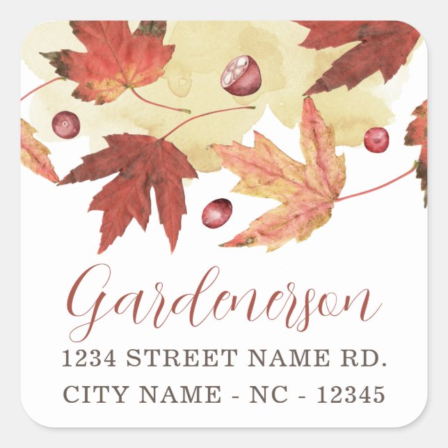 Autumn Leaf and Cranberry Square Sticker (Front)