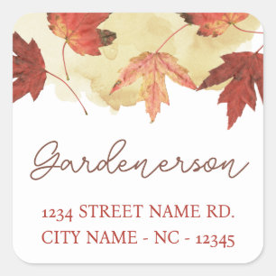 Autumn Leaf and Watercolor Square Sticker