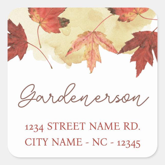 Autumn Leaf and Watercolor Square Sticker (Front)