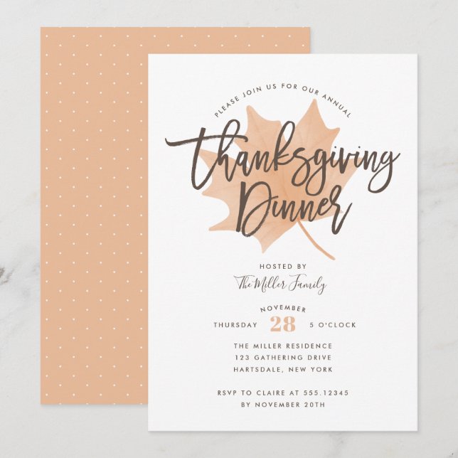 Autumn Leaf Chic Thanksgiving Dinner Invitation (Front/Back)