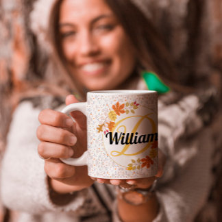 autumn leaf colour Name and monogram initial uniqu Coffee Mug