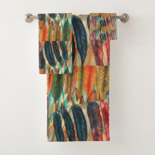 autumn leaf colours original stylized modern art bath towel set