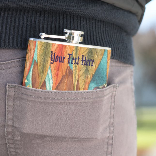 autumn leaf colours original stylized modern art hip flask (In Situ)