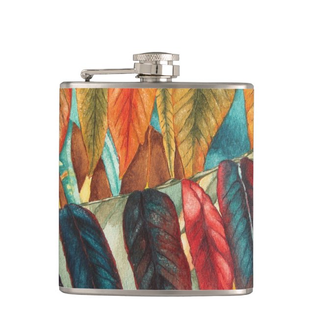 autumn leaf colours original stylized modern art hip flask (Front)