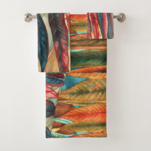 autumn leaf colours original stylized modern bath towel set