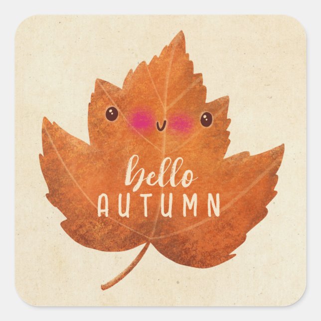 Autumn Leaf Cute Halloween Thanksgiving Fall Decor Square Sticker (Front)