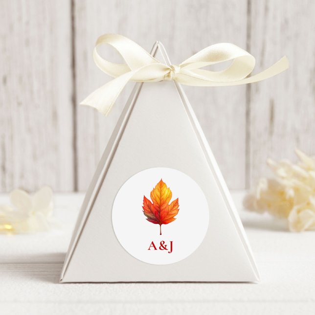 Autumn Leaf Fall Modern Wedding Rust Classic Round Sticker (Creator Uploaded)