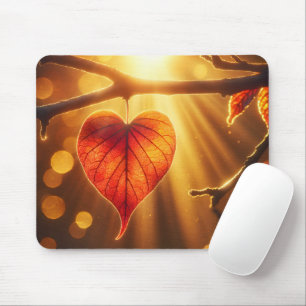 Autumn Leaf Heart With Sun Glow Mouse Pad