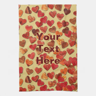 Autumn Leaf Hearts On Old Paper Kitchen Towel