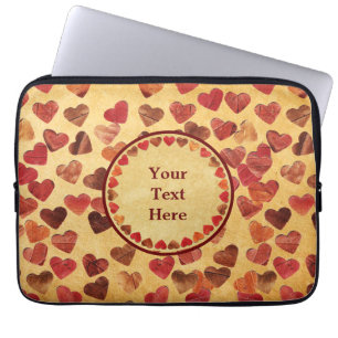 Autumn Leaf Hearts On Old Paper Laptop Sleeve