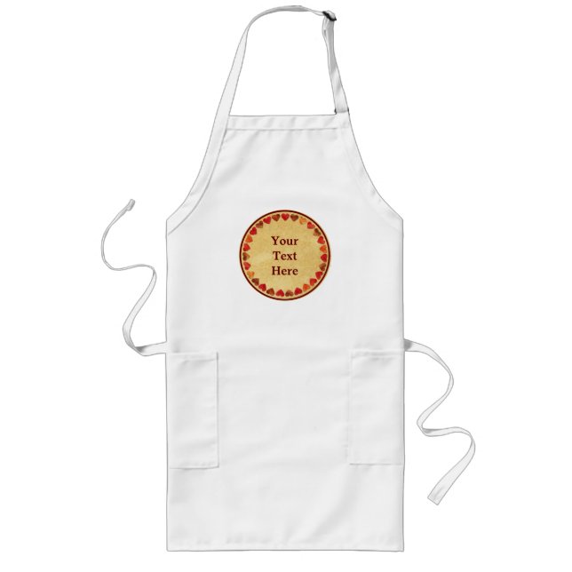 Autumn Leaf Hearts On Old Paper Long Apron (Front)