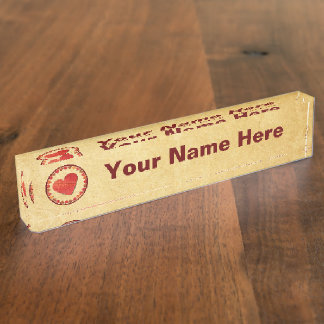 Autumn Leaf Hearts On Old Paper Nameplate