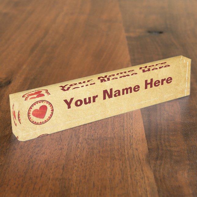 Autumn Leaf Hearts On Old Paper Nameplate (Side)