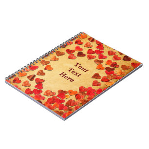 Autumn Leaf Hearts On Old Paper Notebook