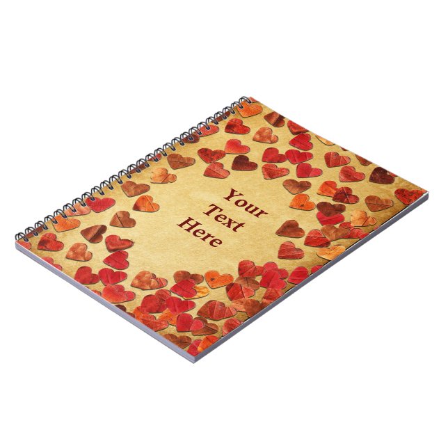 Autumn Leaf Hearts On Old Paper Notebook (Left Side)