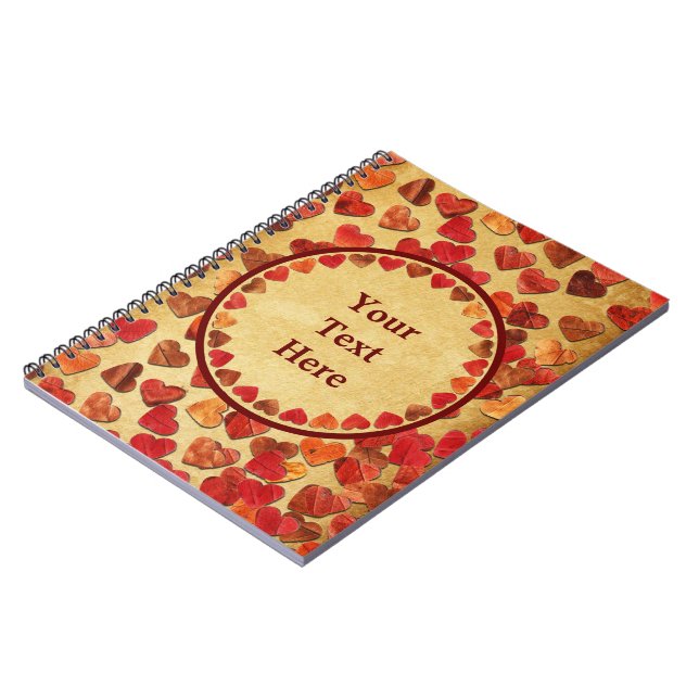 Autumn Leaf Hearts On Old Paper Notebook (Left Side)