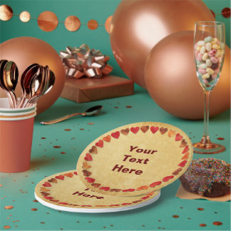 Autumn Leaf Hearts On Old Paper Paper Plates
