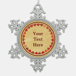Autumn Leaf Hearts On Old Paper Snowflake Pewter Christmas Ornament