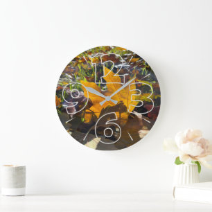 Autumn leaf in the sun large clock