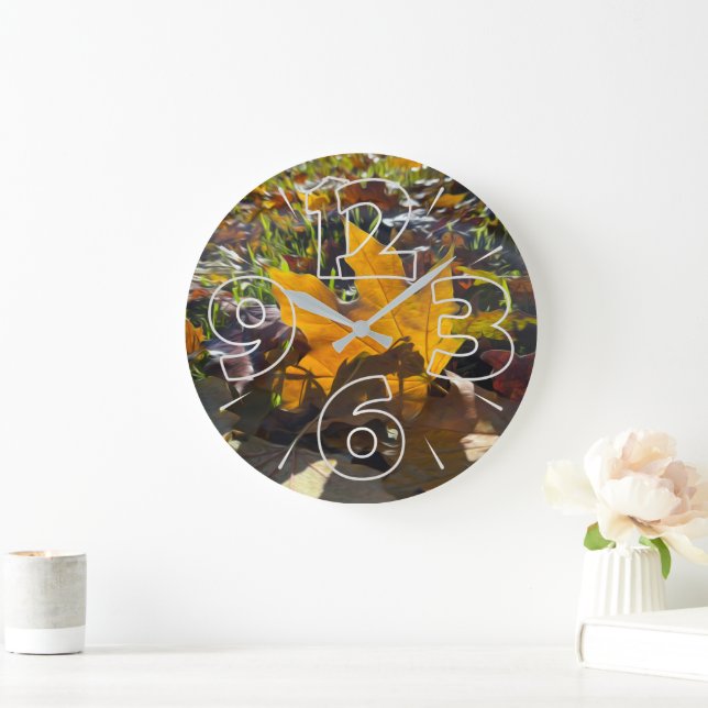 Autumn leaf in the sun large clock (Home)