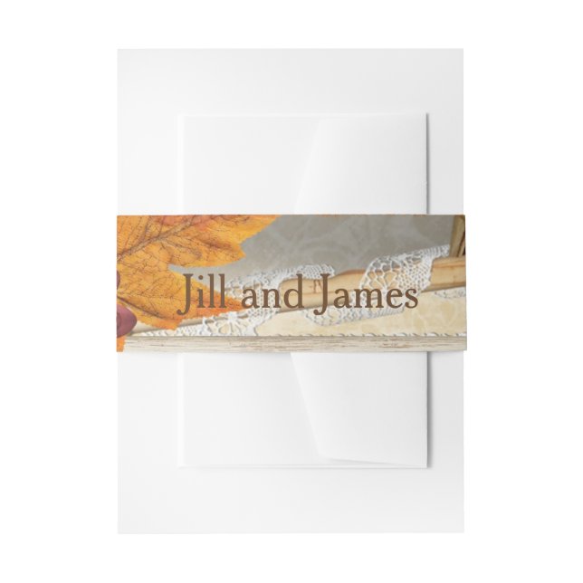 Autumn Leaf Orange Wedding Invitation Belly Band (Front Example)