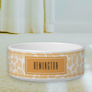 Autumn Leaf Pattern Custom Pet Name Bowl