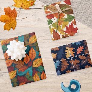 Autumn Leaf Pattern Fall Season Nature Themed Wrapping Paper Sheet