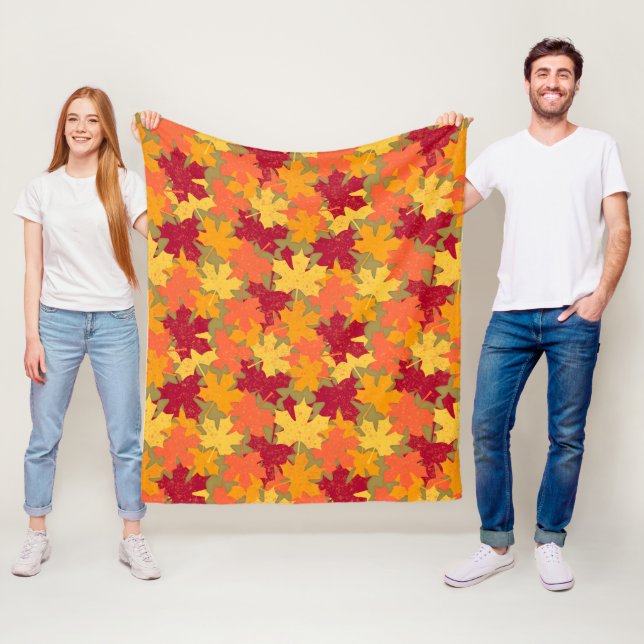 Autumn Leaf Pattern Fleece Blanket (In Situ)