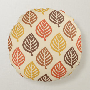 Autumn Leaf Pattern in Fall Colours Round Pillow