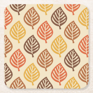 Autumn Leaf Pattern in Fall Colours Square Paper Coaster