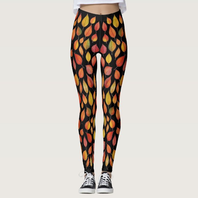 Autumn Leaf Pattern Leggings – Fall Foliage Design (Devant)