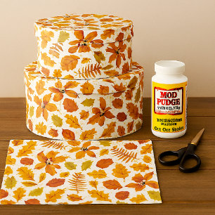 Autumn Leaf Print on White Decoupage Craft  Tissue Paper
