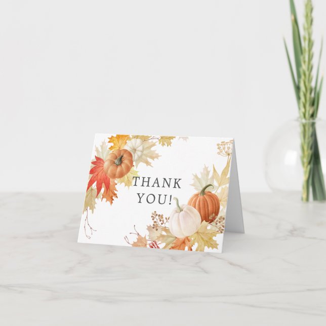 Autumn Leaf Pumpkins Bridal Shower Thank You Note (Front)