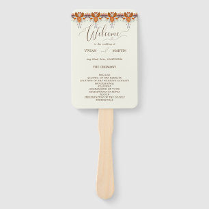 Autumn Leaf Rust Floral Wedding Program Hand Fan