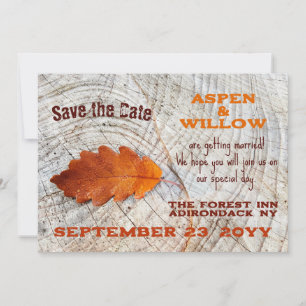 Autumn Leaf Rustic Wood Flat Save The Date Card