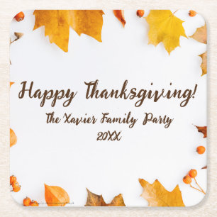 Autumn Leaf Thanksgiving Dinner Party Square Paper Coaster