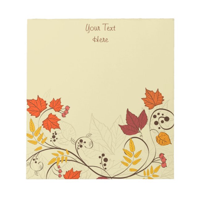 Autumn Leaf Vines with Customizable Text Notepad (Front)