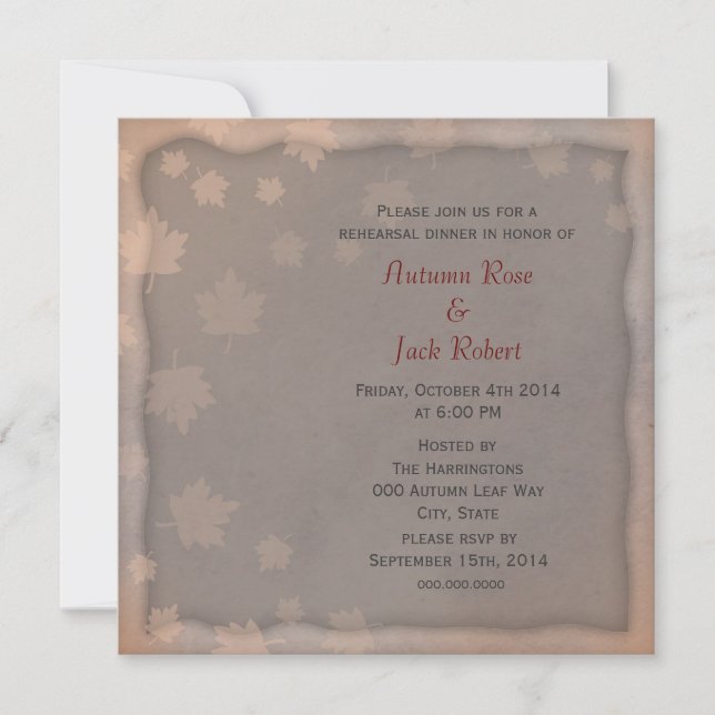 Autumn Leaf Wedding Rehearsal Dinner Invitation (Front)