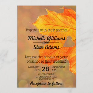 Autumn Leaf With Heart Wedding Invitation