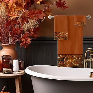 autumn leaves abstract border bath towel set