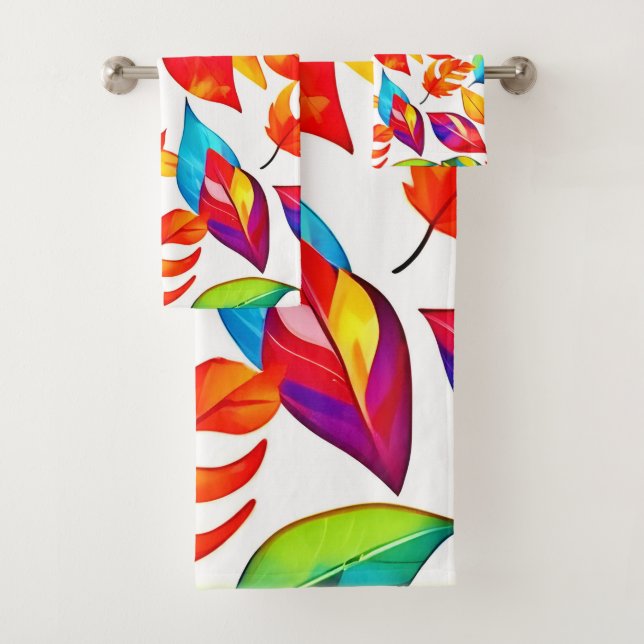 Autumn Leaves Abstract Pattern Bath Towel Set (Insitu)