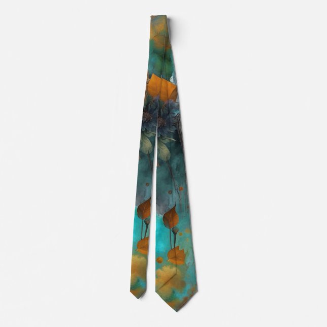 Autumn leaves Abstract Teal Rust Gold  Tie (Back)