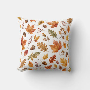 Autumn Leaves Acorn Botanical Fall Nature Throw Pillow