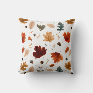 Autumn Leaves & Acorns Botanical Throw Pillow